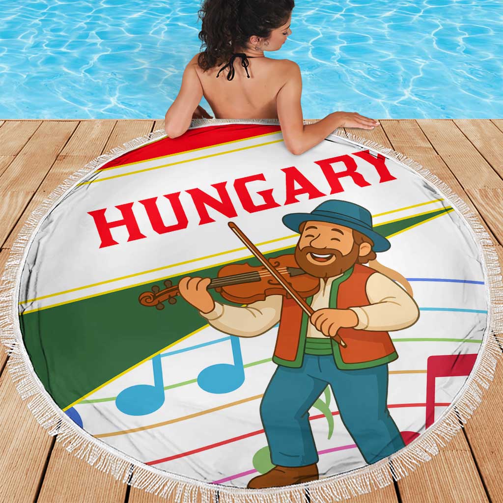 Hungary Beach Blanket with Folk Musician Illustration Design and Traditional Floral - Wonder Print Shop