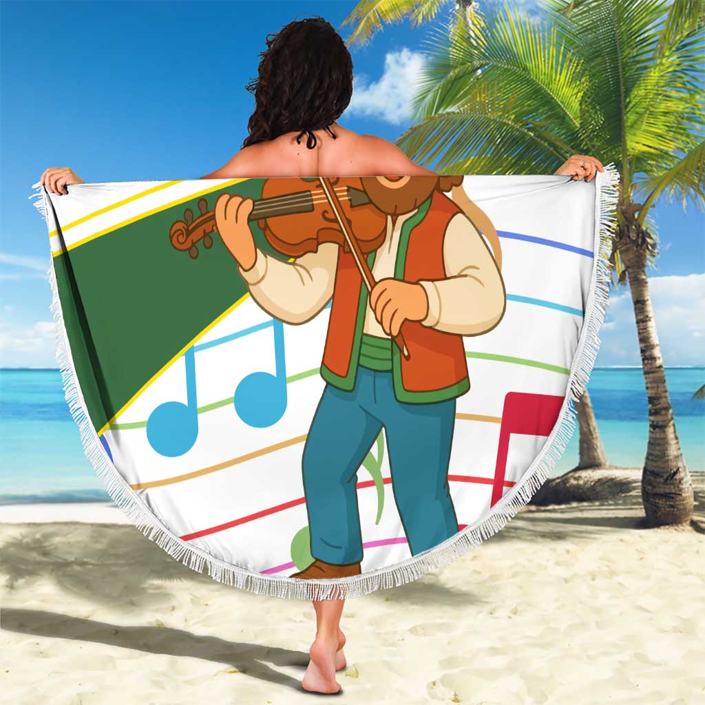 Hungary Beach Blanket with Folk Musician Illustration Design and Traditional Floral - Wonder Print Shop