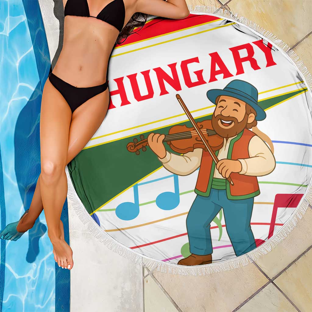 Hungary Beach Blanket with Folk Musician Illustration Design and Traditional Floral - Wonder Print Shop