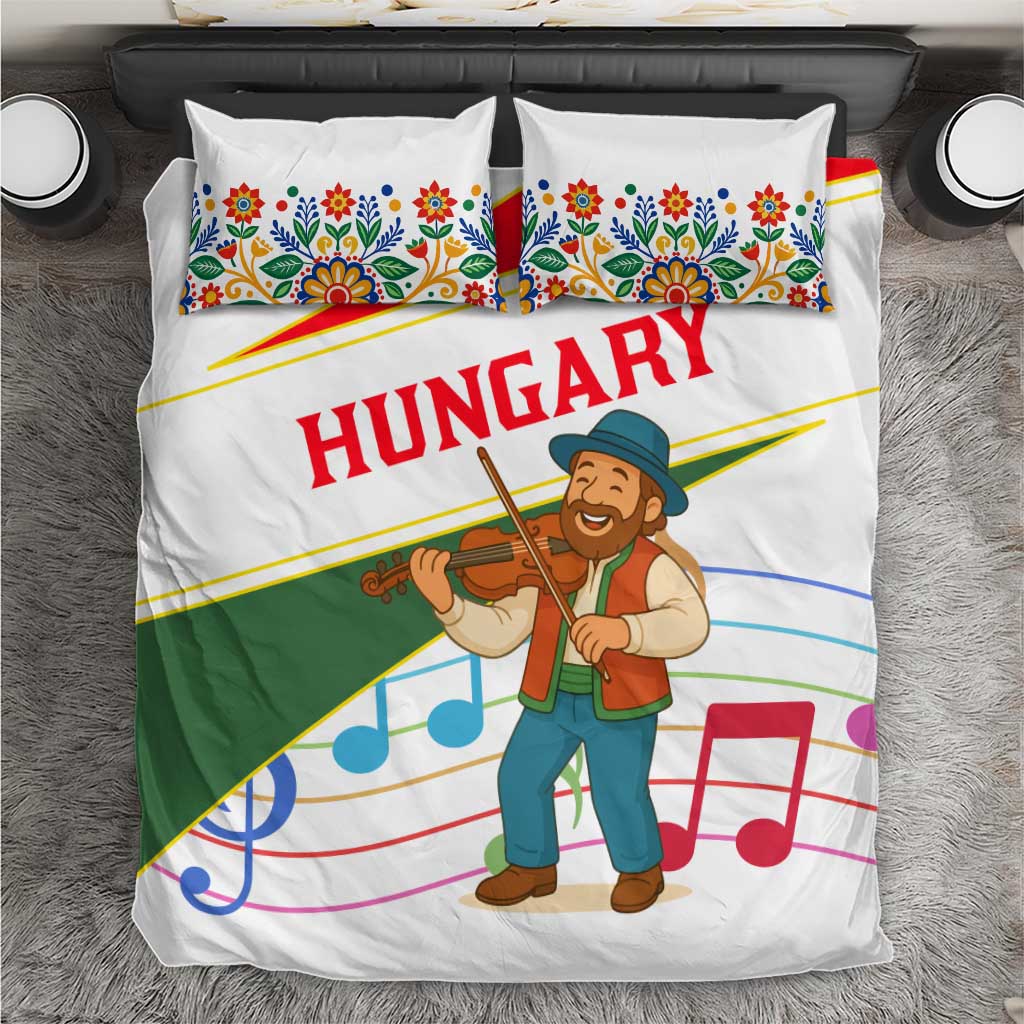 Hungary Bedding Set with Folk Musician Illustration Design and Traditional Floral - Wonder Print Shop