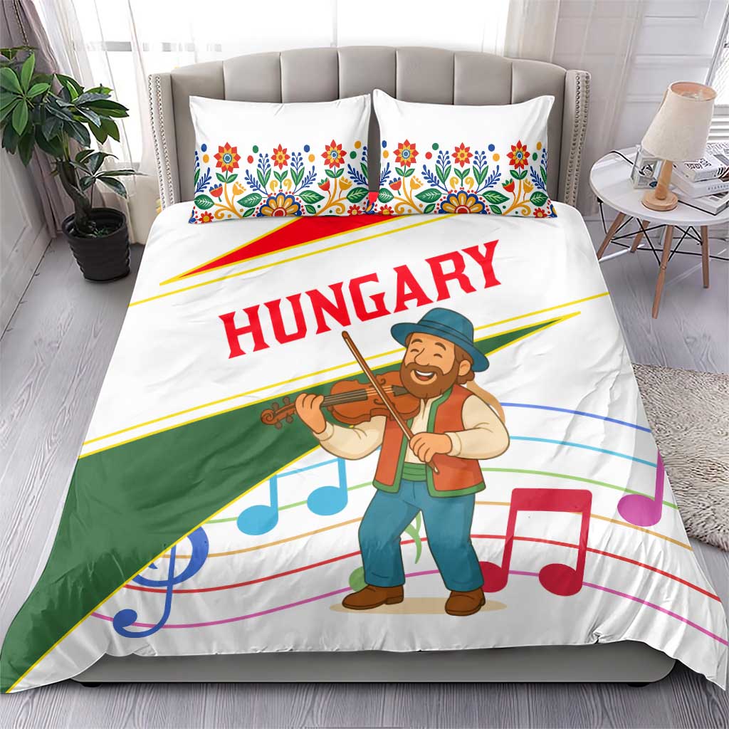 Hungary Bedding Set with Folk Musician Illustration Design and Traditional Floral - Wonder Print Shop