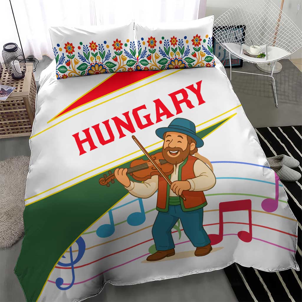 Hungary Bedding Set with Folk Musician Illustration Design and Traditional Floral - Wonder Print Shop