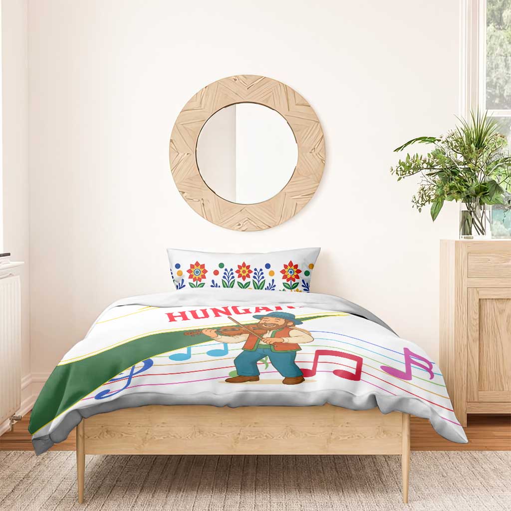 Hungary Bedding Set with Folk Musician Illustration Design and Traditional Floral - Wonder Print Shop