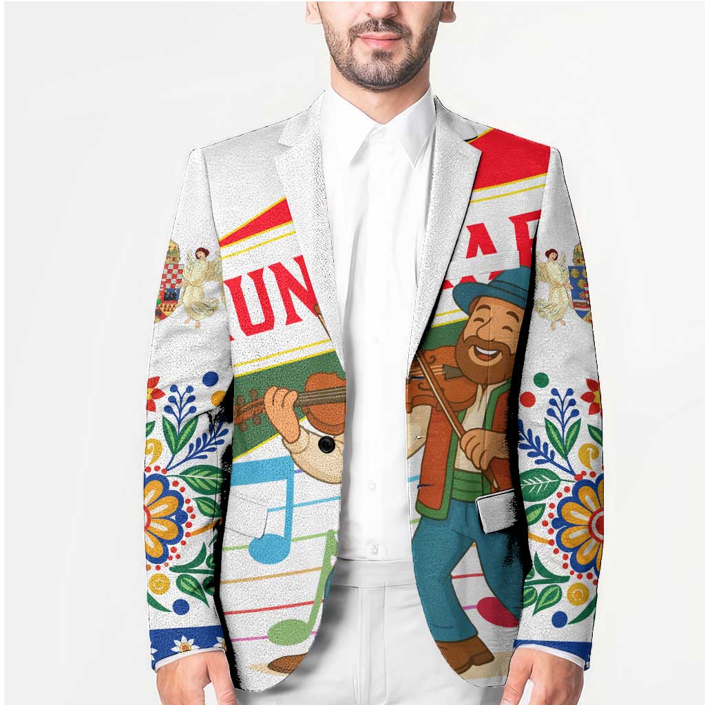 Hungary Blazer with Folk Musician Illustration Design and Traditional Floral - Wonder Print Shop