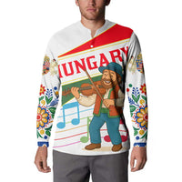 Hungary Button Sweatshirt with Folk Musician Illustration Design and Traditional Floral - Wonder Print Shop