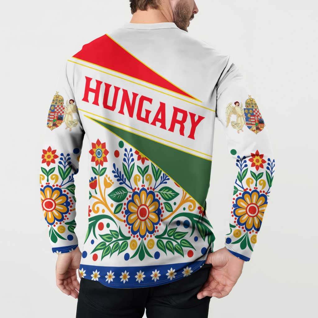 Hungary Button Sweatshirt with Folk Musician Illustration Design and Traditional Floral - Wonder Print Shop