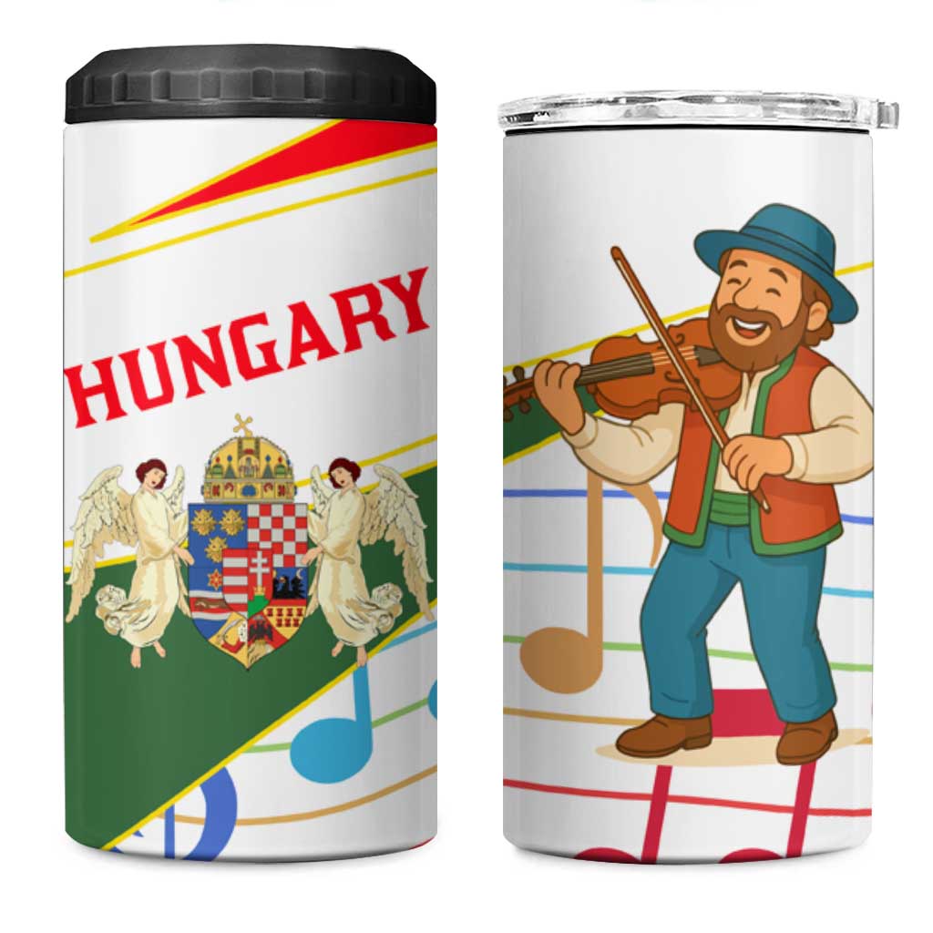 Hungary 4 in 1 Can Cooler Tumbler with Folk Musician Illustration Design and Traditional Floral - Wonder Print Shop