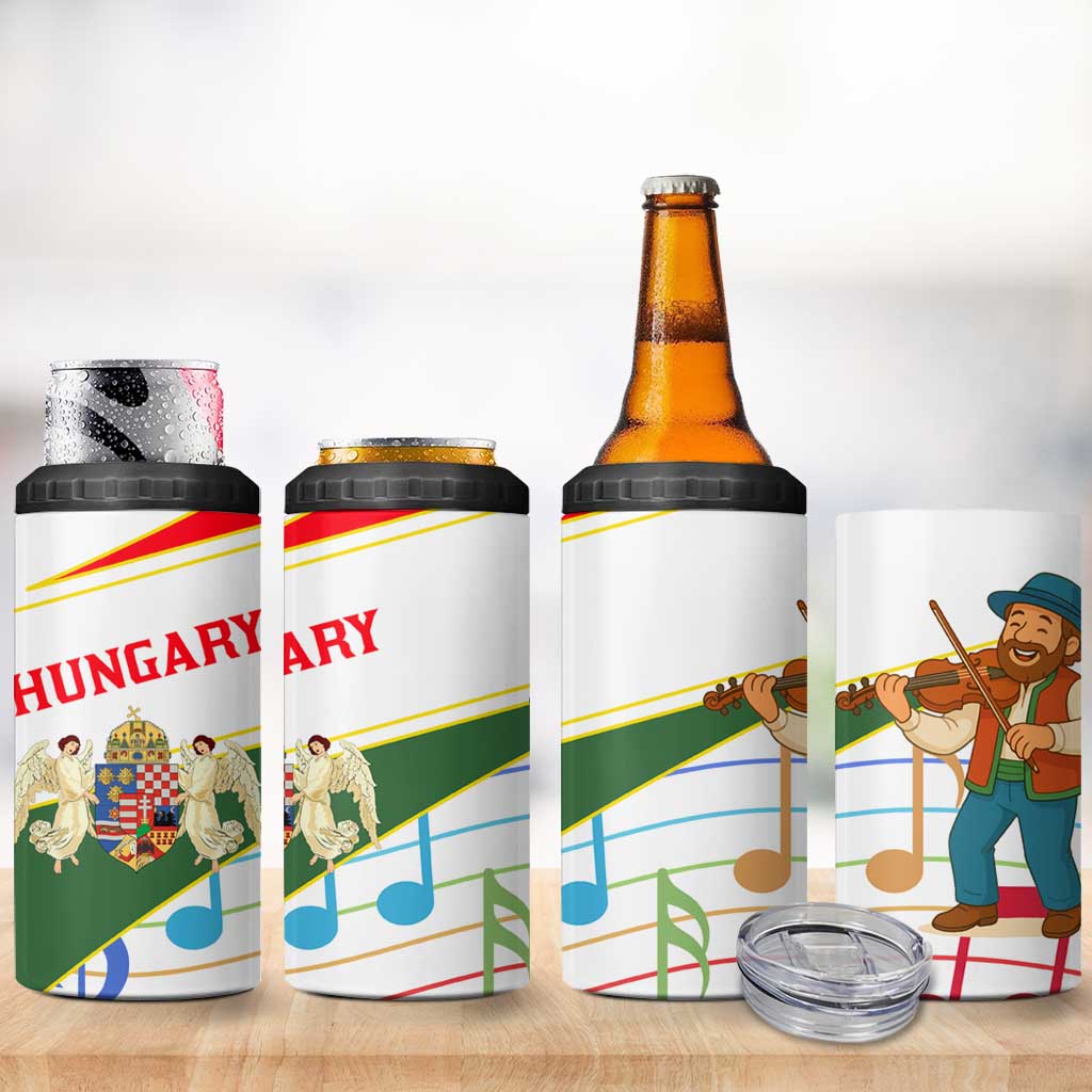 Hungary 4 in 1 Can Cooler Tumbler with Folk Musician Illustration Design and Traditional Floral - Wonder Print Shop