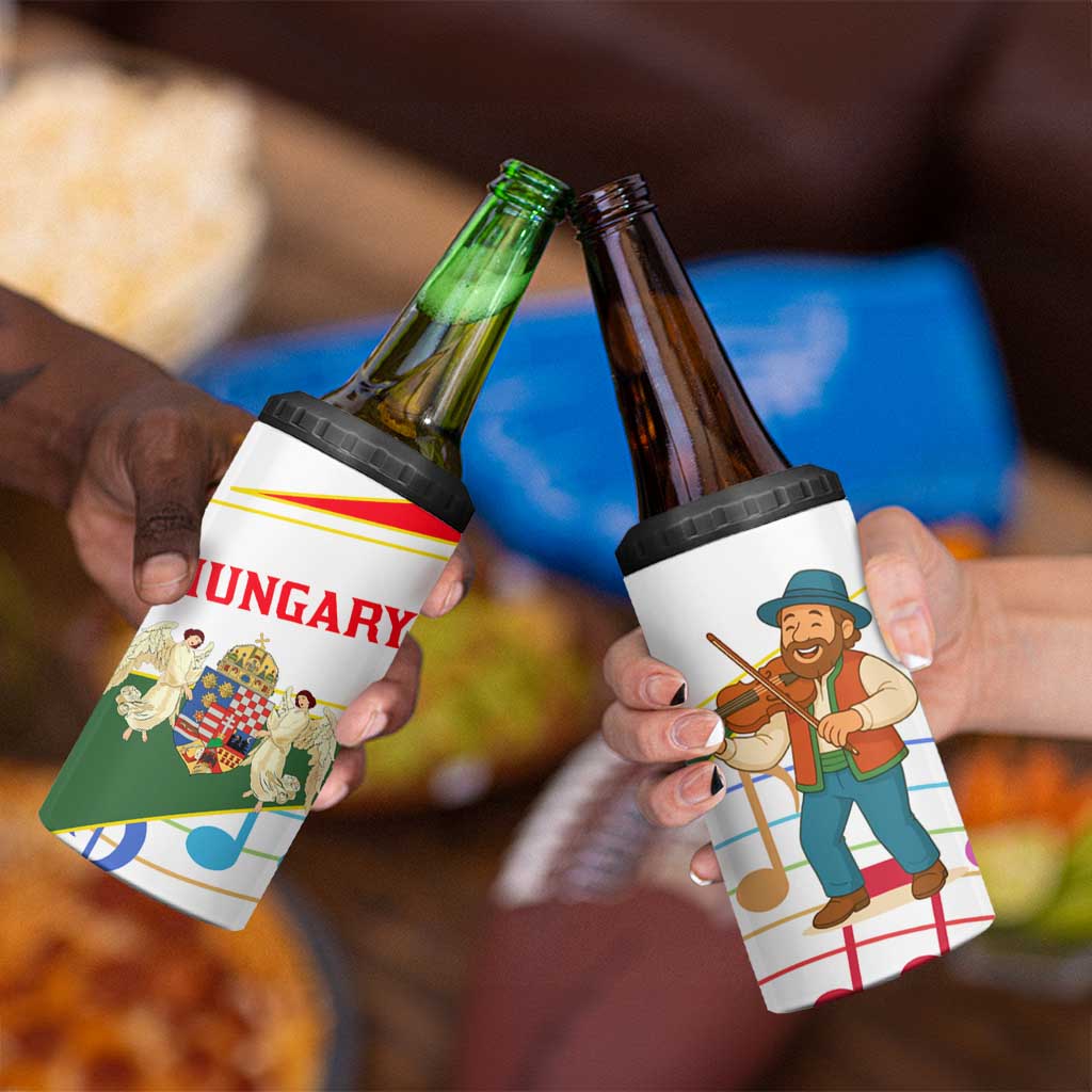 Hungary 4 in 1 Can Cooler Tumbler with Folk Musician Illustration Design and Traditional Floral - Wonder Print Shop