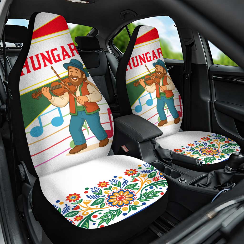 Hungary Car Seat Cover with Folk Musician Illustration Design and Traditional Floral - Wonder Print Shop