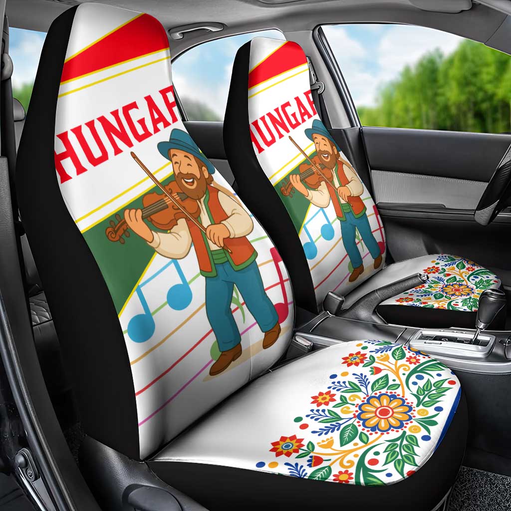 Hungary Car Seat Cover with Folk Musician Illustration Design and Traditional Floral - Wonder Print Shop