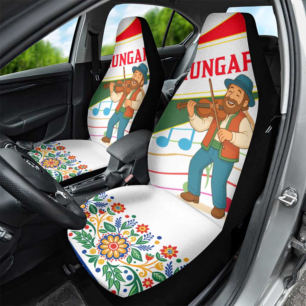 Hungary Car Seat Cover with Folk Musician Illustration Design and Traditional Floral - Wonder Print Shop