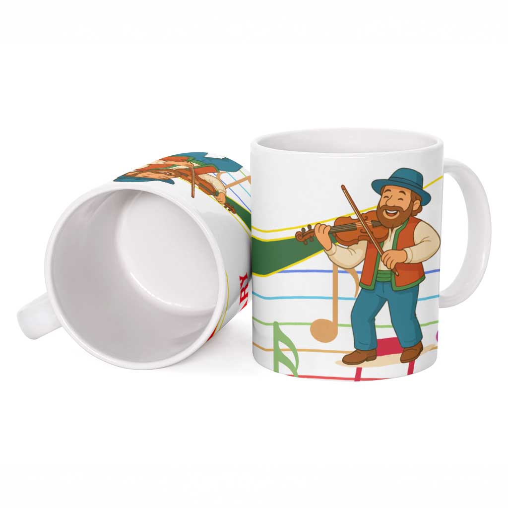 Hungary Ceramic Mug with Folk Musician Illustration Design and Traditional Floral - Wonder Print Shop
