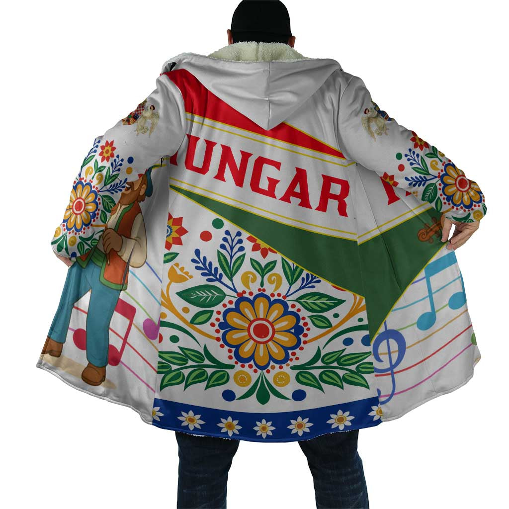 Hungary Cloak with Folk Musician Illustration Design and Traditional Floral - Wonder Print Shop
