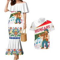 Hungary Couples Matching Mermaid Dress and Hawaiian Shirt with Folk Musician Illustration Design and Traditional Floral - Wonder Print Shop