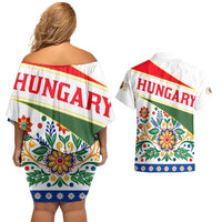 Hungary Couples Matching Off Shoulder Short Dress and Hawaiian Shirt with Folk Musician Illustration Design and Traditional Floral - Wonder Print Shop