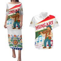 Hungary Couples Matching Puletasi and Hawaiian Shirt with Folk Musician Illustration Design and Traditional Floral - Wonder Print Shop