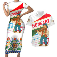 Hungary Couples Matching Short Sleeve Bodycon Dress and Hawaiian Shirt with Folk Musician Illustration Design and Traditional Floral - Wonder Print Shop