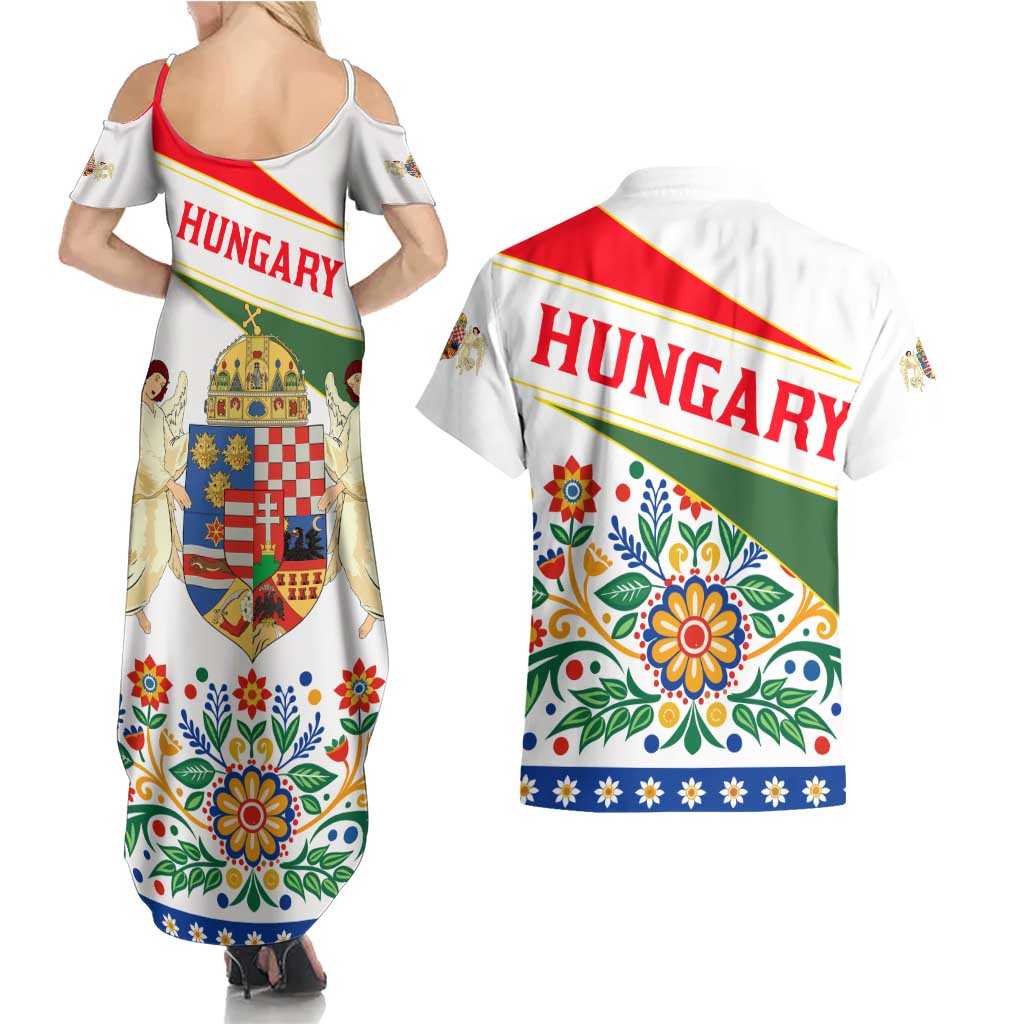 Hungary Couples Matching Summer Maxi Dress and Hawaiian Shirt with Folk Musician Illustration Design and Traditional Floral - Wonder Print Shop