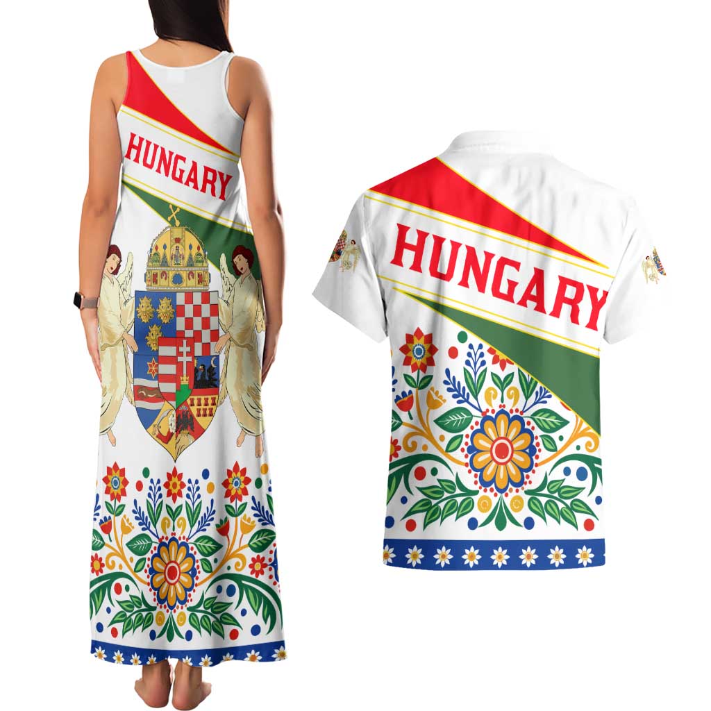 Hungary Couples Matching Tank Maxi Dress and Hawaiian Shirt with Folk Musician Illustration Design and Traditional Floral - Wonder Print Shop
