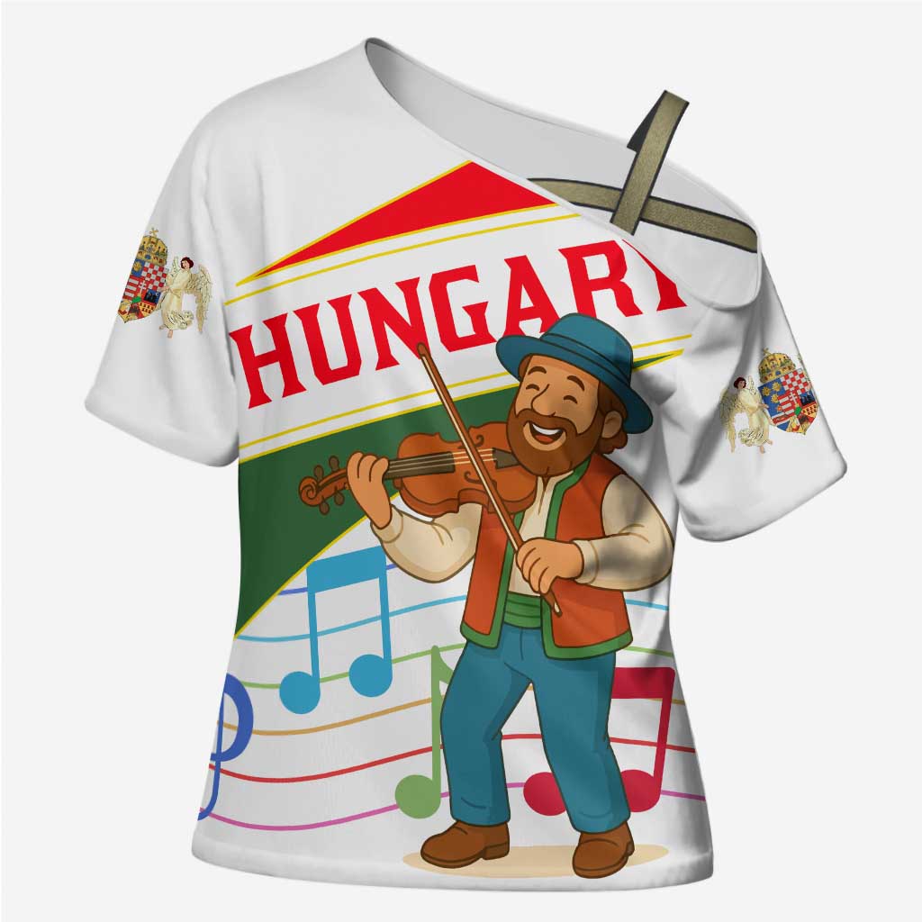 Hungary Cross Shoulder Shirt with Folk Musician Illustration Design and Traditional Floral - Wonder Print Shop