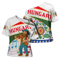 Hungary Cross Shoulder Shirt with Folk Musician Illustration Design and Traditional Floral - Wonder Print Shop