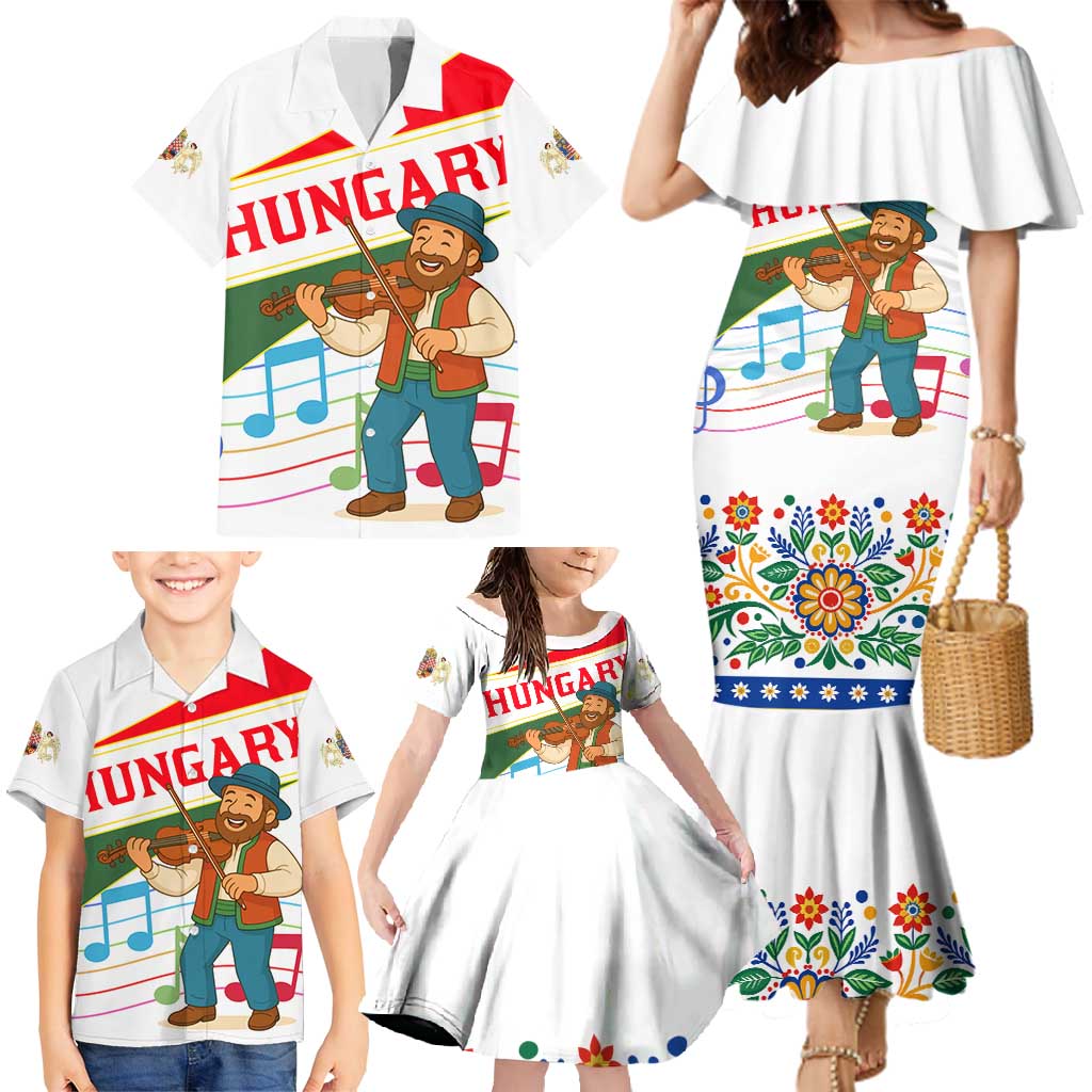 Hungary Family Matching Mermaid Dress and Hawaiian Shirt with Folk Musician Illustration Design and Traditional Floral - Wonder Print Shop