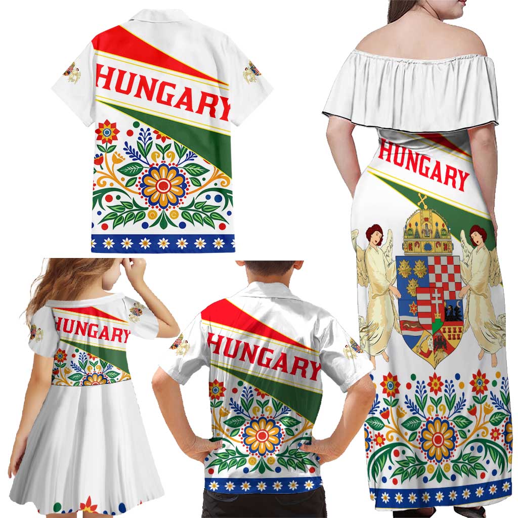 Hungary Family Matching Off Shoulder Maxi Dress and Hawaiian Shirt with Folk Musician Illustration Design and Traditional Floral - Wonder Print Shop
