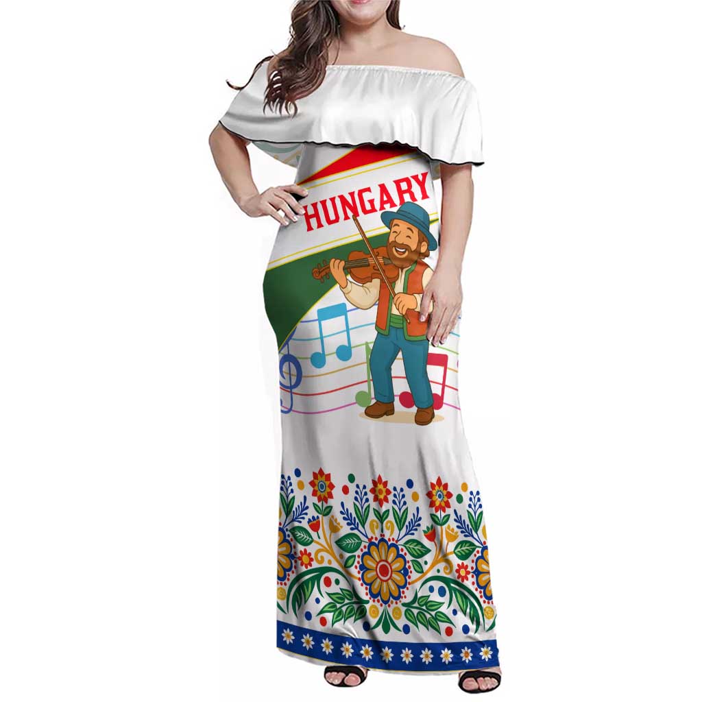 Hungary Family Matching Off Shoulder Maxi Dress and Hawaiian Shirt with Folk Musician Illustration Design and Traditional Floral - Wonder Print Shop