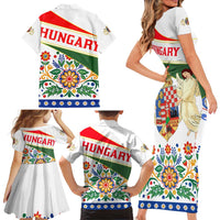 Hungary Family Matching Short Sleeve Bodycon Dress and Hawaiian Shirt with Folk Musician Illustration Design and Traditional Floral - Wonder Print Shop