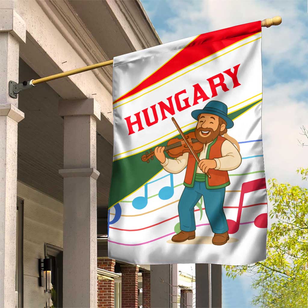 Hungary Garden Flag with Folk Musician Illustration Design and Traditional Floral - Wonder Print Shop