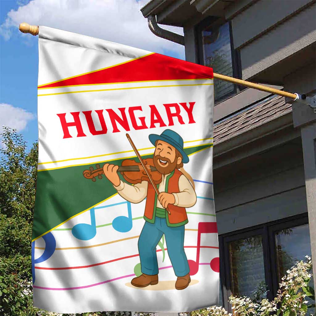 Hungary Garden Flag with Folk Musician Illustration Design and Traditional Floral - Wonder Print Shop