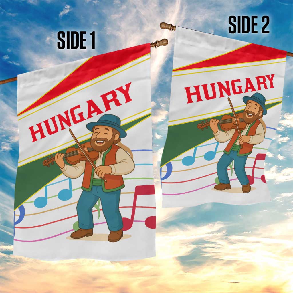 Hungary Garden Flag with Folk Musician Illustration Design and Traditional Floral - Wonder Print Shop