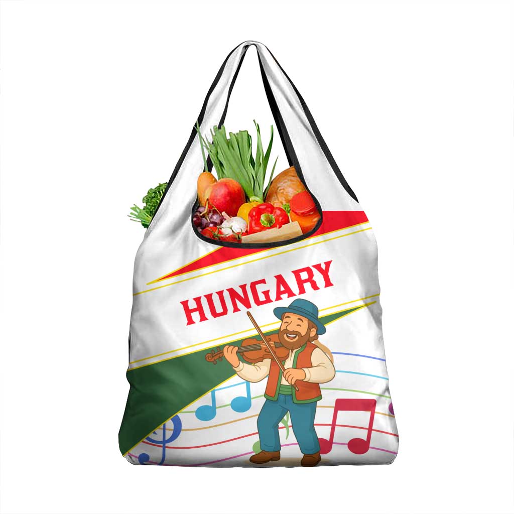 Hungary Grocery Bag with Folk Musician Illustration Design and Traditional Floral - Wonder Print Shop