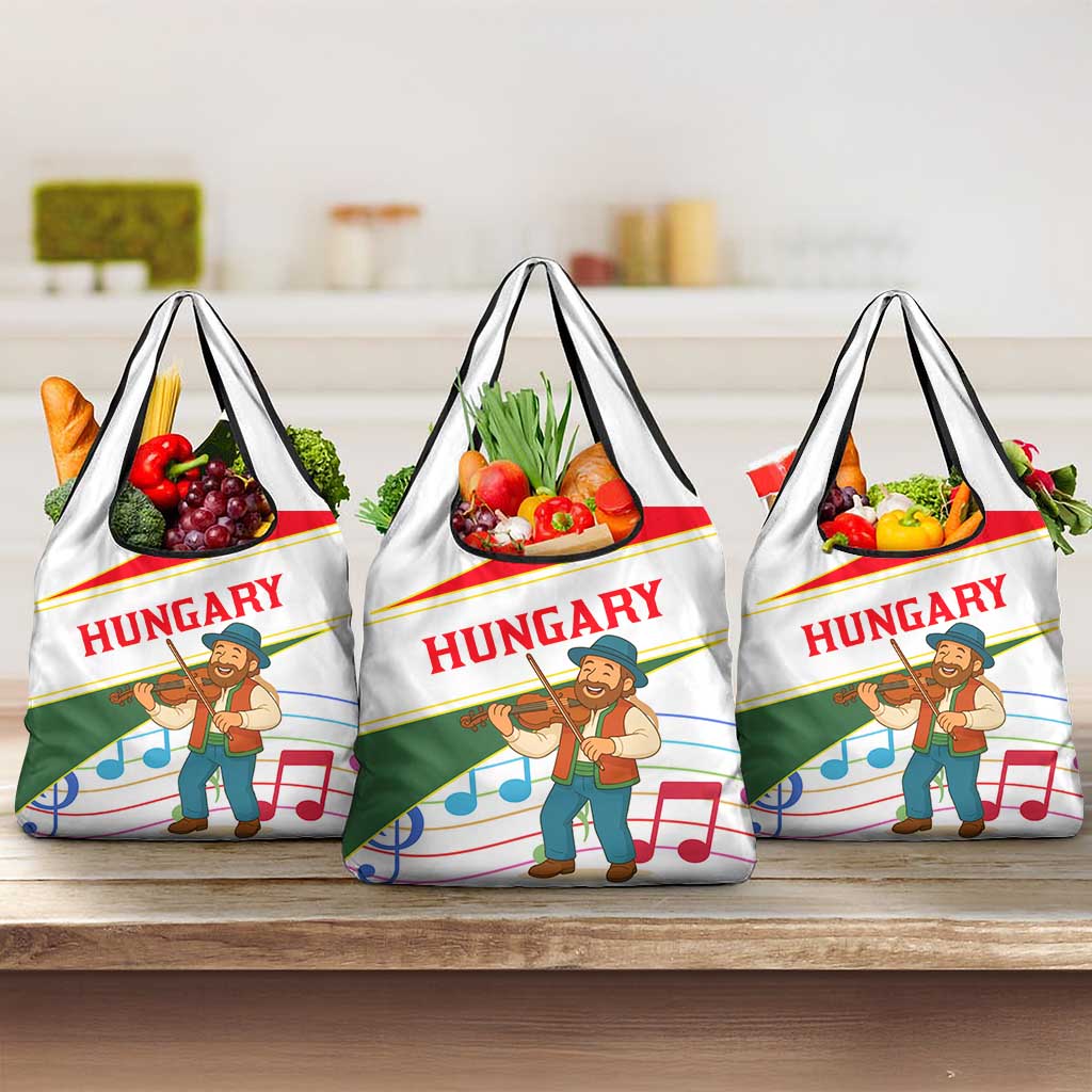 Hungary Grocery Bag with Folk Musician Illustration Design and Traditional Floral - Wonder Print Shop