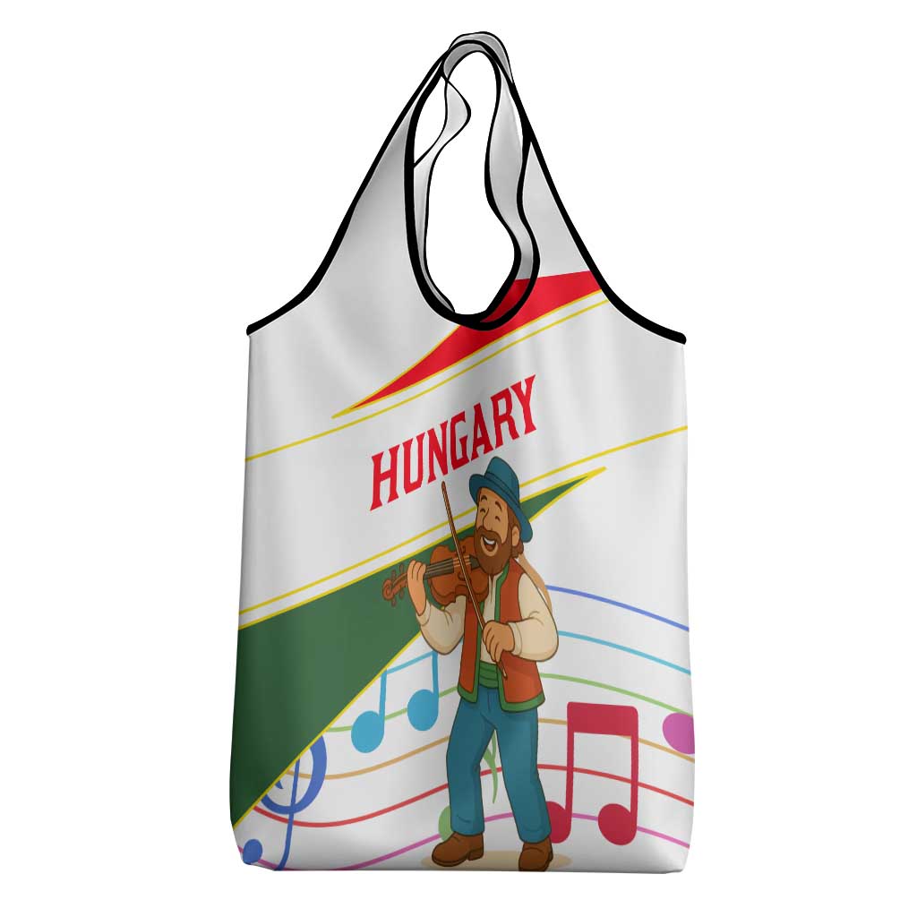 Hungary Grocery Bag with Folk Musician Illustration Design and Traditional Floral - Wonder Print Shop