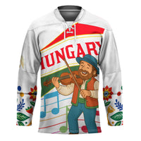 Hungary Hockey Jersey with Folk Musician Illustration Design and Traditional Floral - Wonder Print Shop
