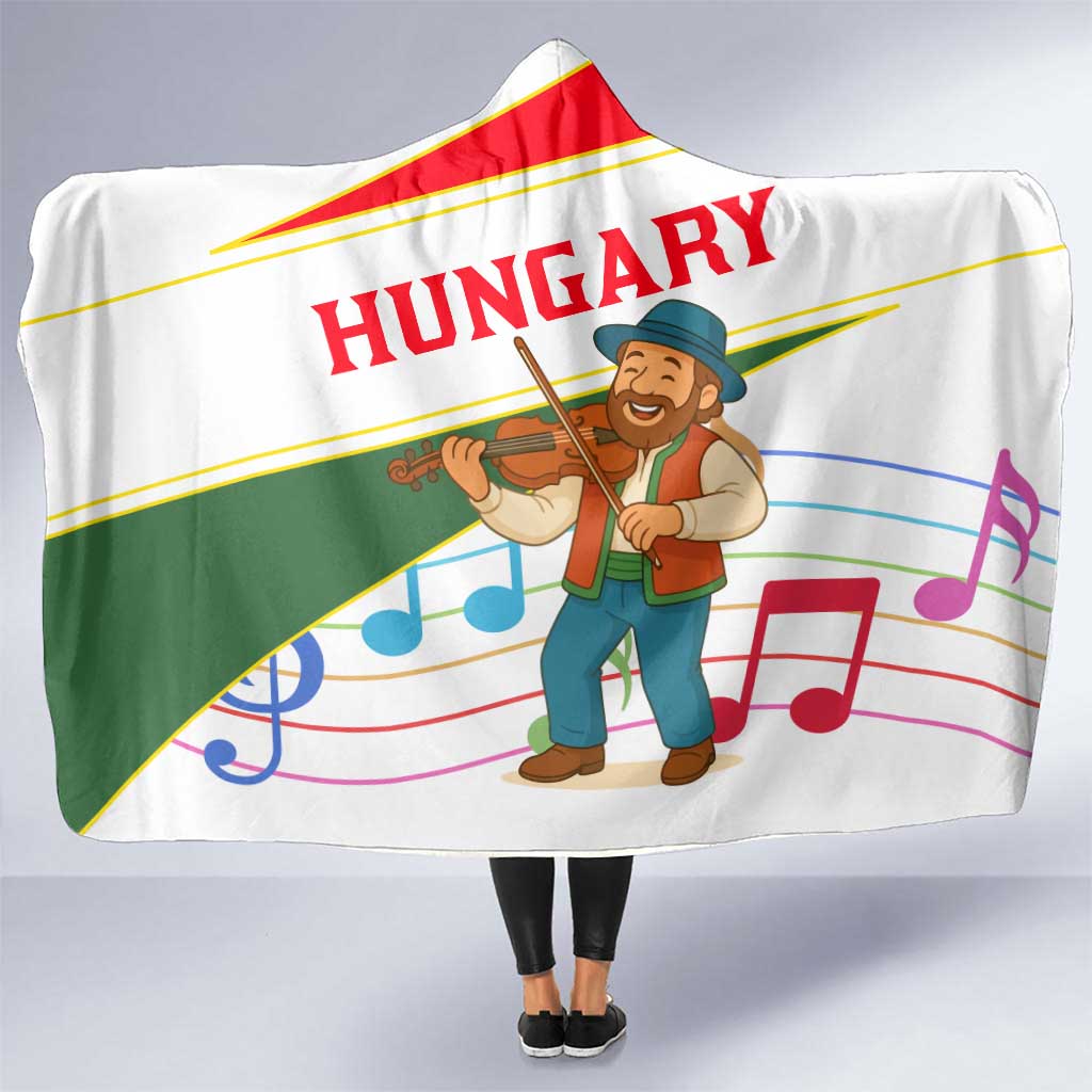 Hungary Hooded Blanket with Folk Musician Illustration Design and Traditional Floral - Wonder Print Shop