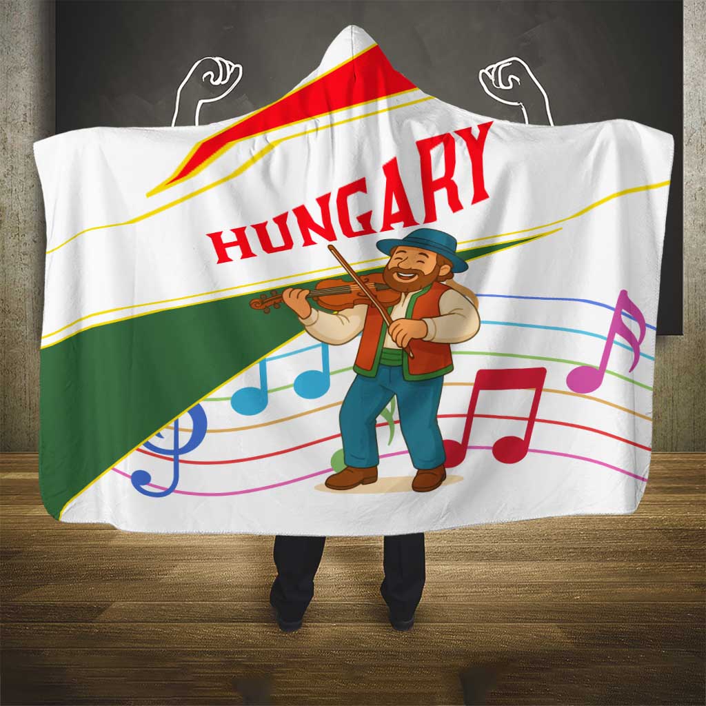 Hungary Hooded Blanket with Folk Musician Illustration Design and Traditional Floral - Wonder Print Shop