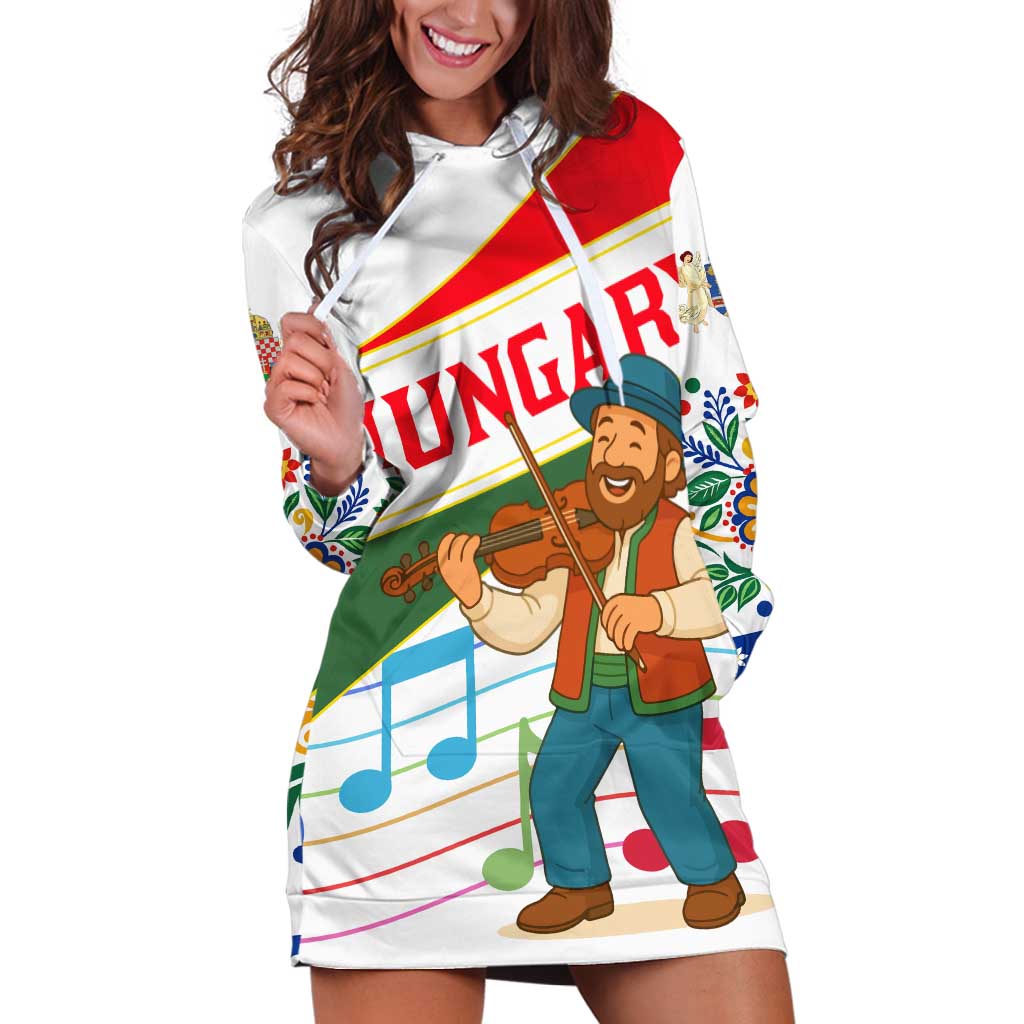 Hungary Hoodie Dress with Folk Musician Illustration Design and Traditional Floral - Wonder Print Shop