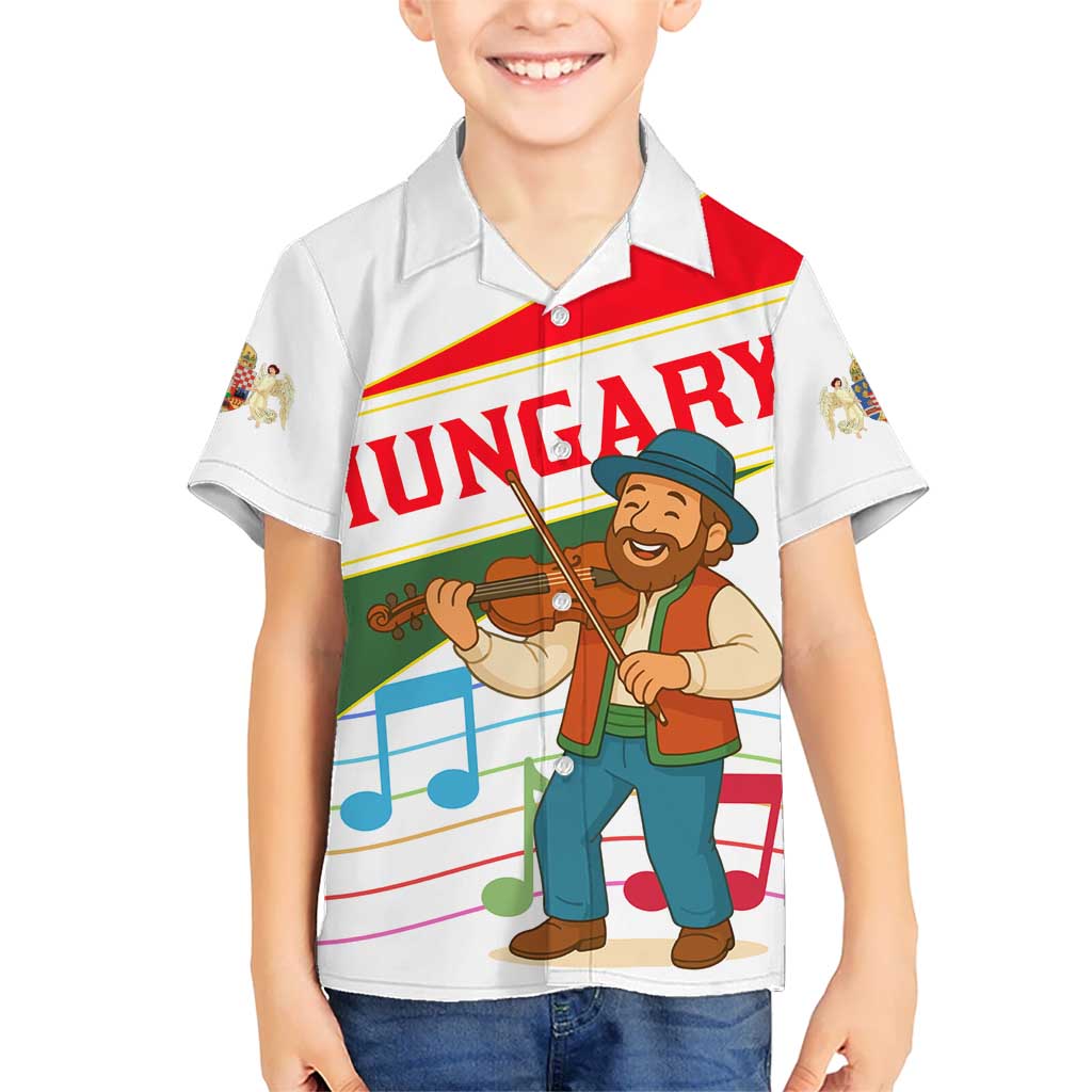 Hungary Kid Hawaiian Shirt with Folk Musician Illustration Design and Traditional Floral - Wonder Print Shop