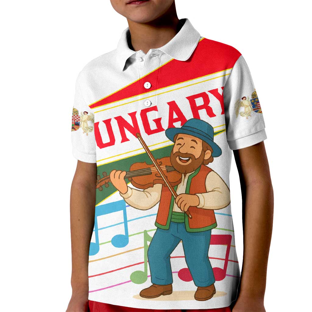 Hungary Kid Polo Shirt with Folk Musician Illustration Design and Traditional Floral - Wonder Print Shop