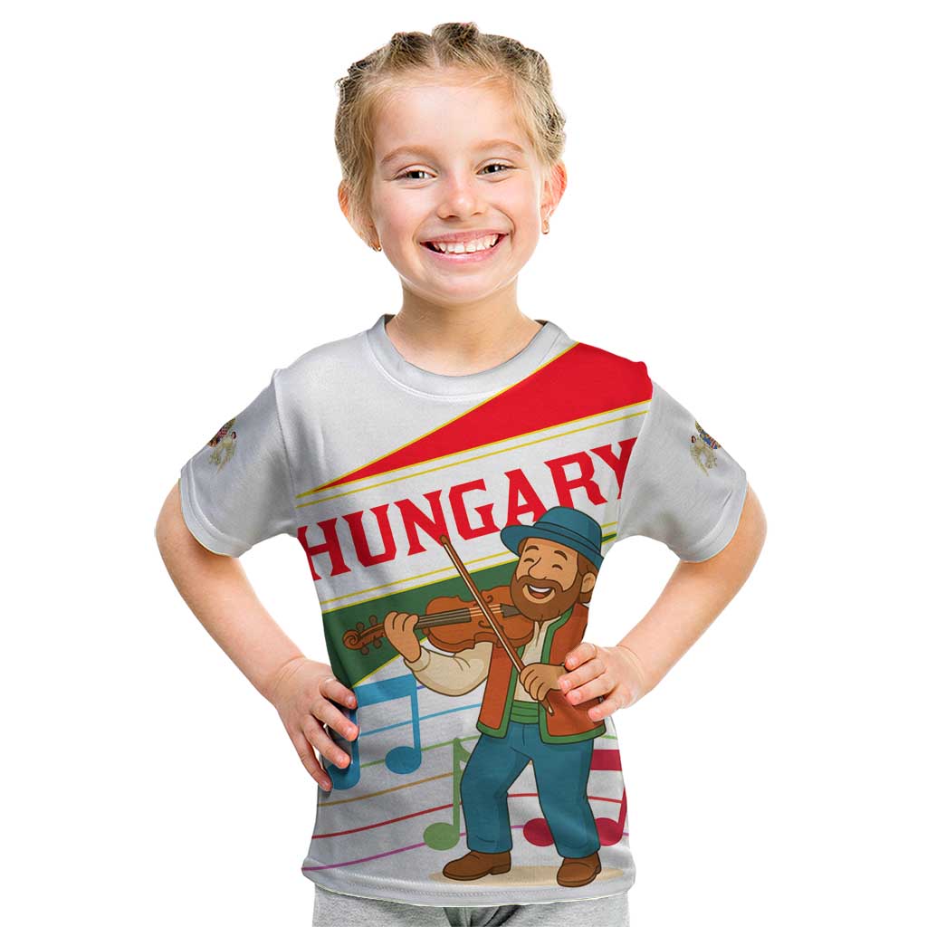 Hungary Kid T Shirt with Folk Musician Illustration Design and Traditional Floral - Wonder Print Shop