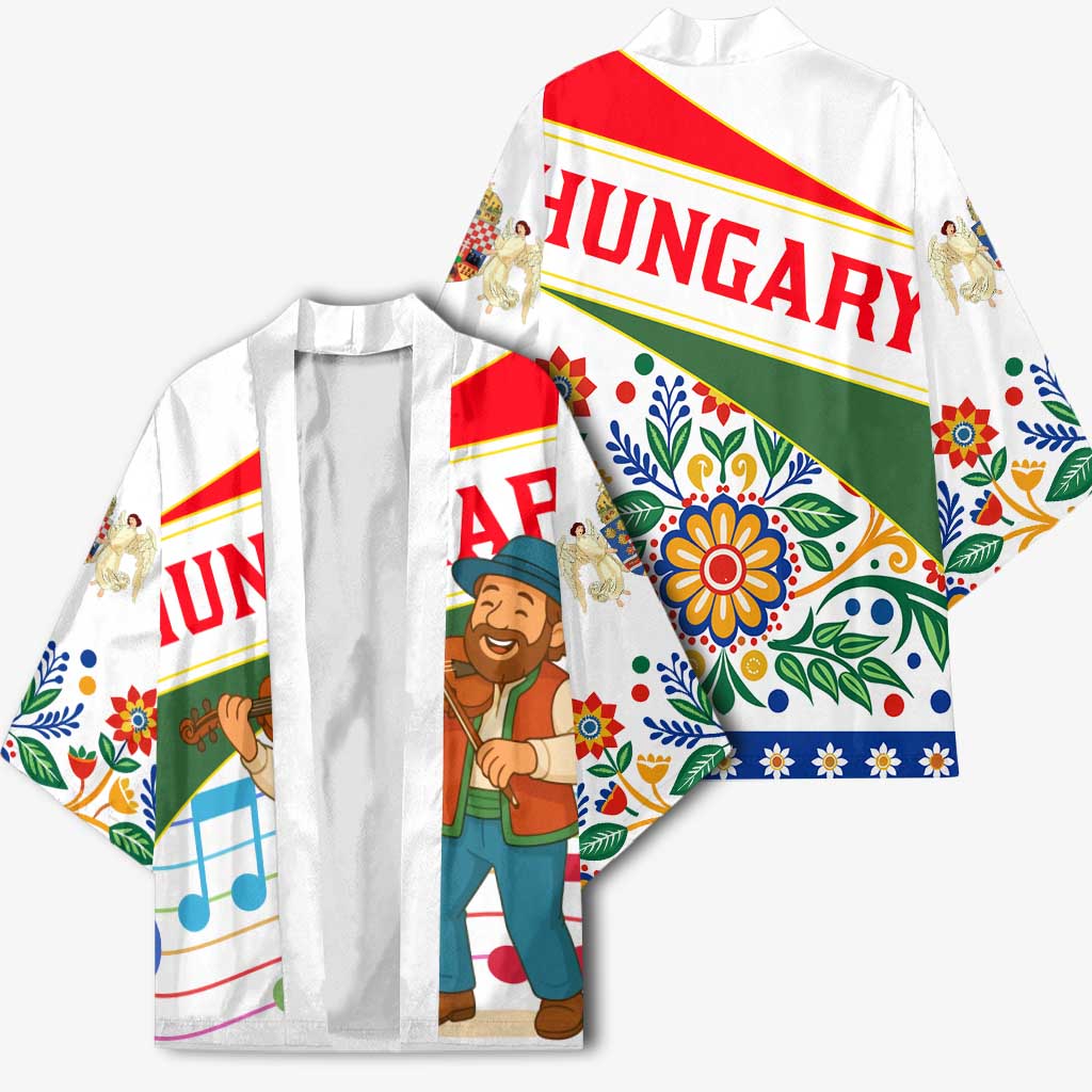 Hungary Kimono with Folk Musician Illustration Design and Traditional Floral - Wonder Print Shop
