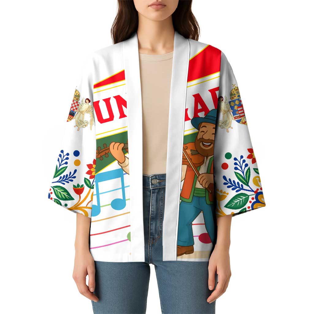 Hungary Kimono with Folk Musician Illustration Design and Traditional Floral - Wonder Print Shop