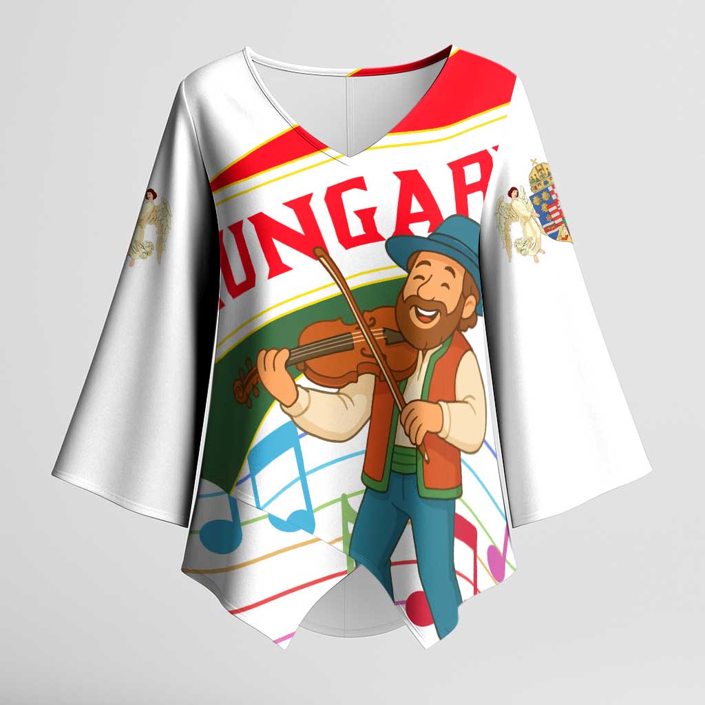Hungary Kimono Sleeve Blouse with Folk Musician Illustration Design and Traditional Floral - Wonder Print Shop