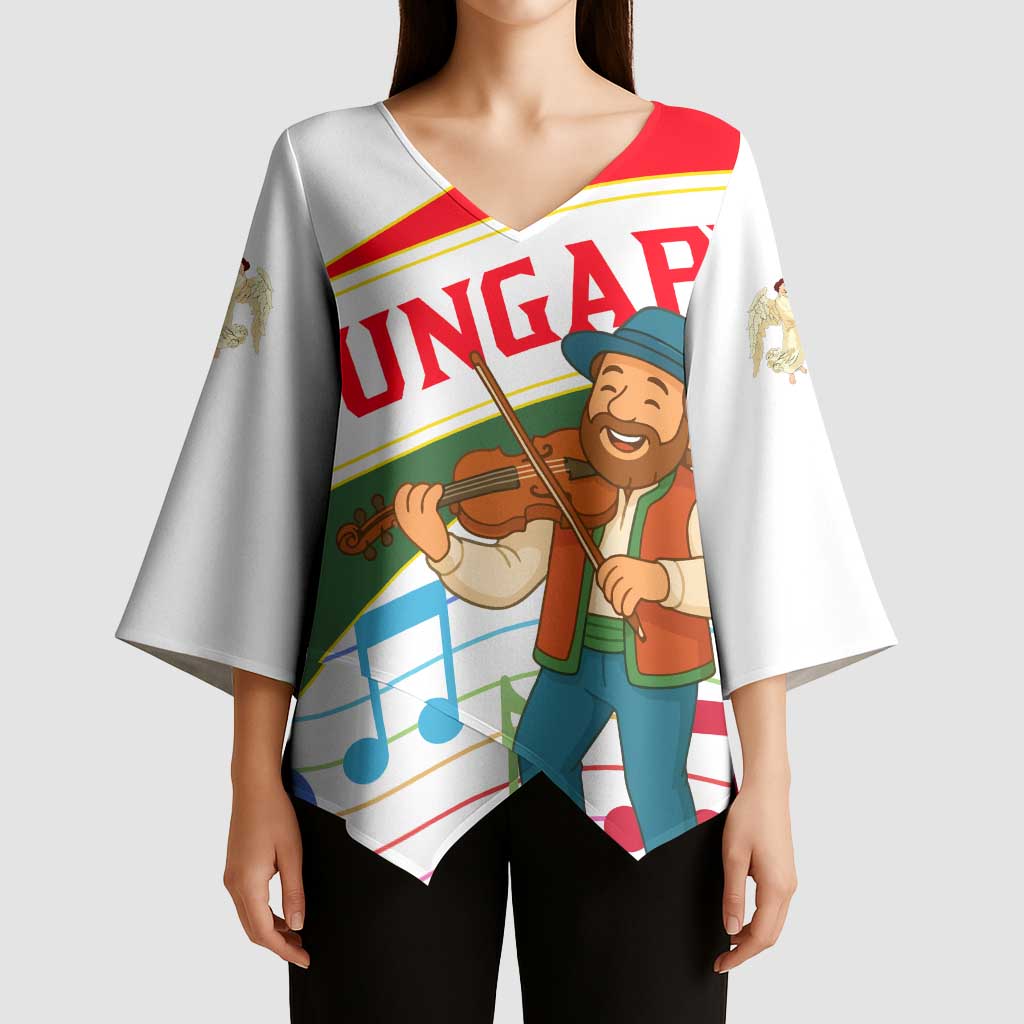 Hungary Kimono Sleeve Blouse with Folk Musician Illustration Design and Traditional Floral - Wonder Print Shop