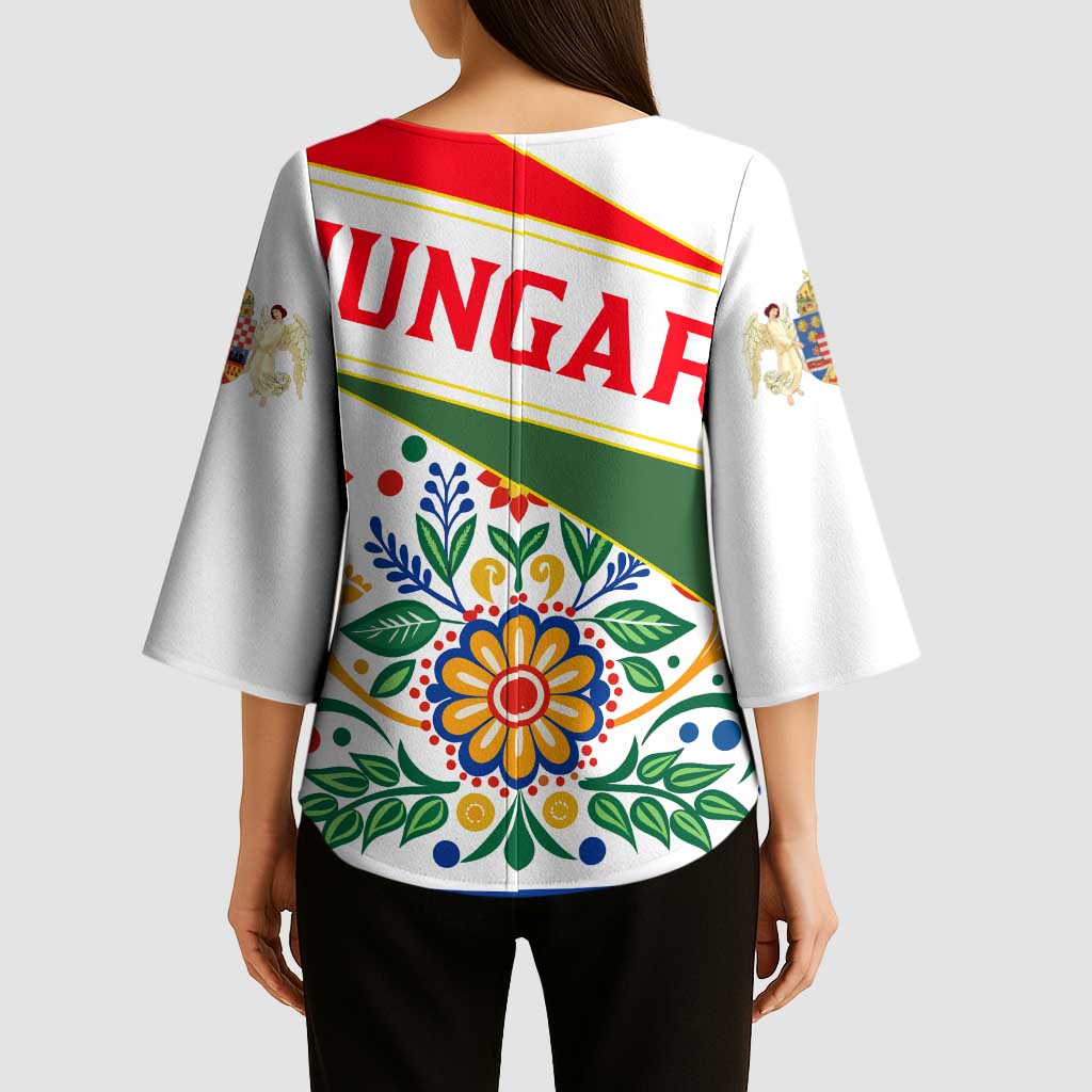Hungary Kimono Sleeve Blouse with Folk Musician Illustration Design and Traditional Floral - Wonder Print Shop