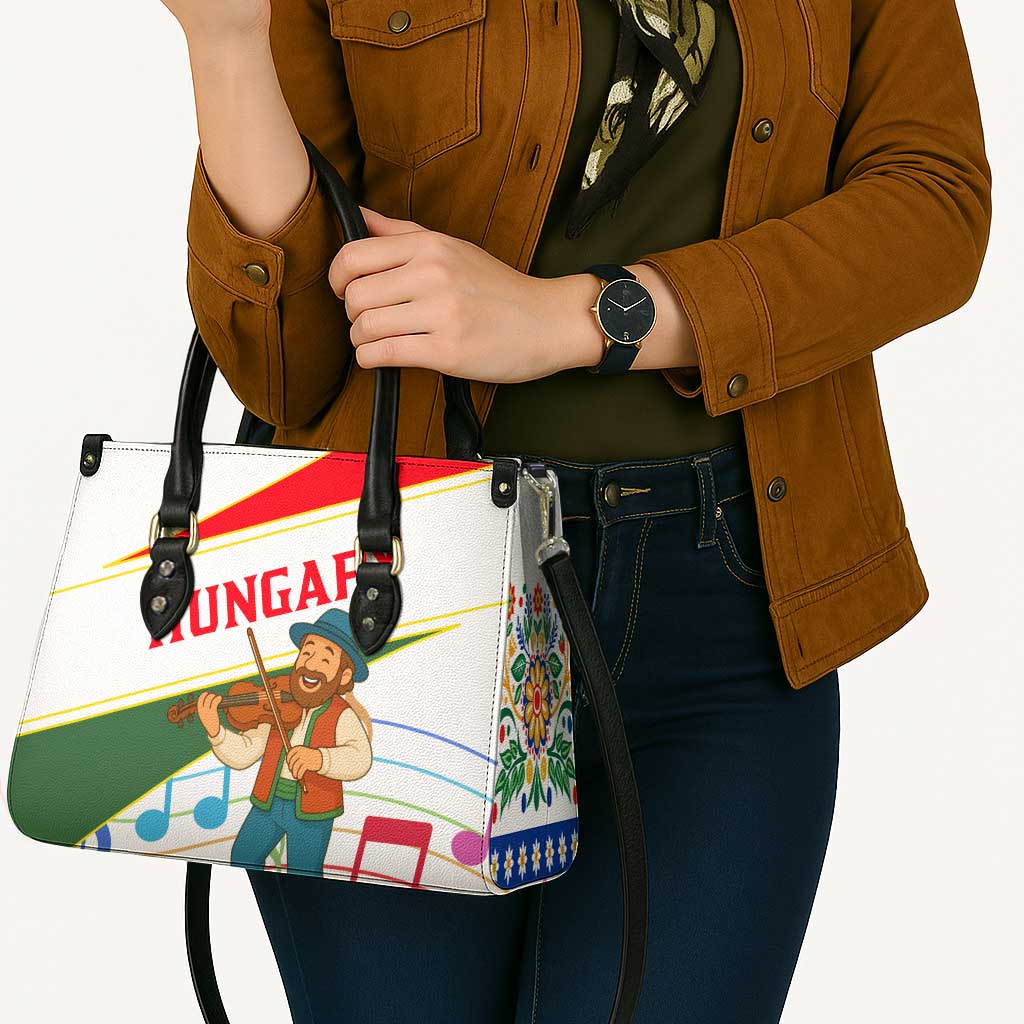 Hungary Leather Bag with Folk Musician Illustration Design and Traditional Floral - Wonder Print Shop