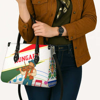 Hungary Leather Bag with Folk Musician Illustration Design and Traditional Floral - Wonder Print Shop